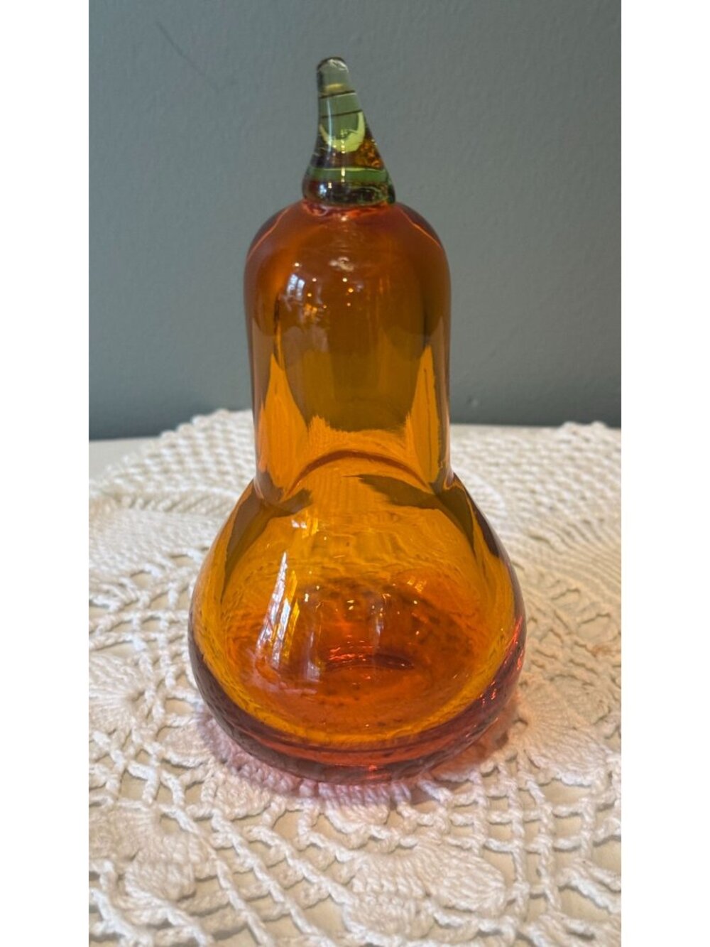 Vintage Viking Amber Art Glass Pear Paperweight Hand Blown Glass Fruit Stem Chip